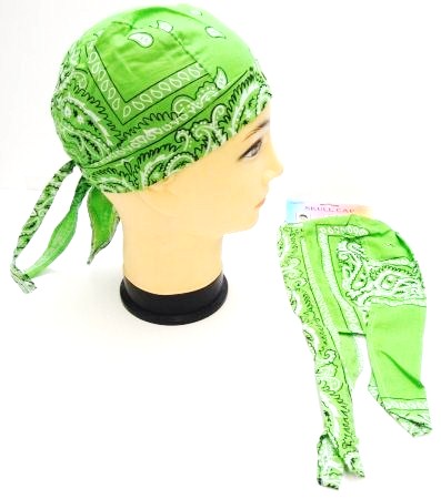 SKULL Cap-Bright Green Paisley